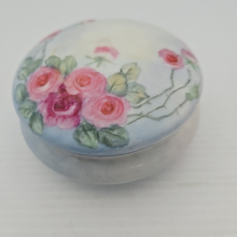 Vintage Austria‎ Floral Flowers Powder Jar Trinket Dish with Lid